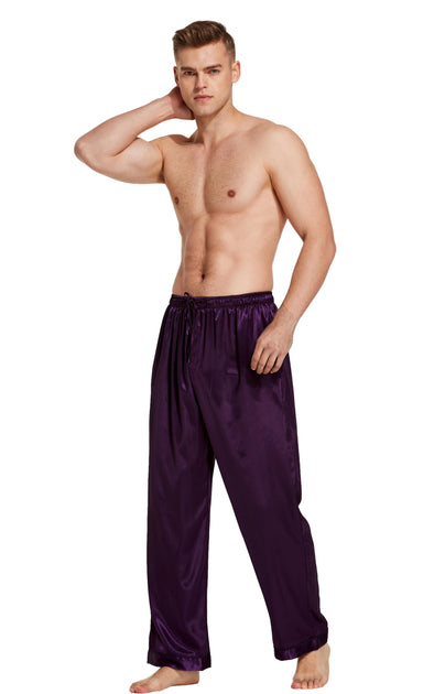 Mens Satin Pajama Pants Long Pj Bottoms Dark Purple Tony And Candice