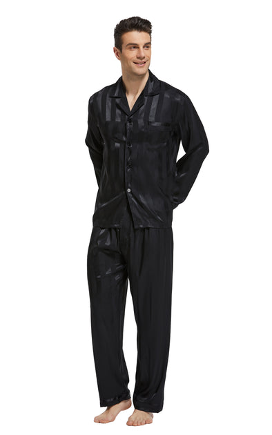 Satin pajamas with black stripes