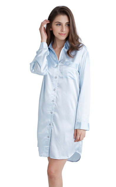 Buy Christmas Print Button Down Sleep Shirt in White - Satin Online India,  Best Prices, COD - Clovia - NS1392R18