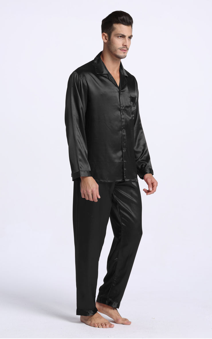 Men's Silk Satin Pajama Set Long Sleeve-Black – Tony & Candice