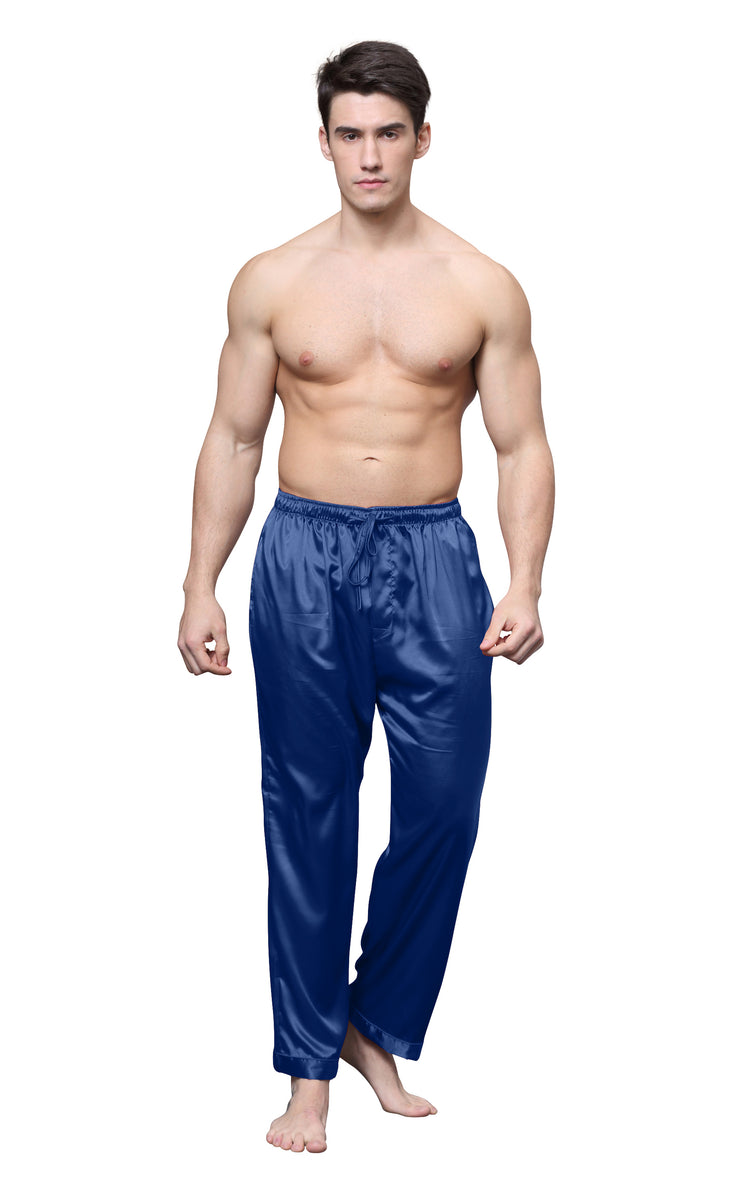 Men's Satin Pajama Pants, Long PJ Bottoms-Navy Blue – Tony & Candice