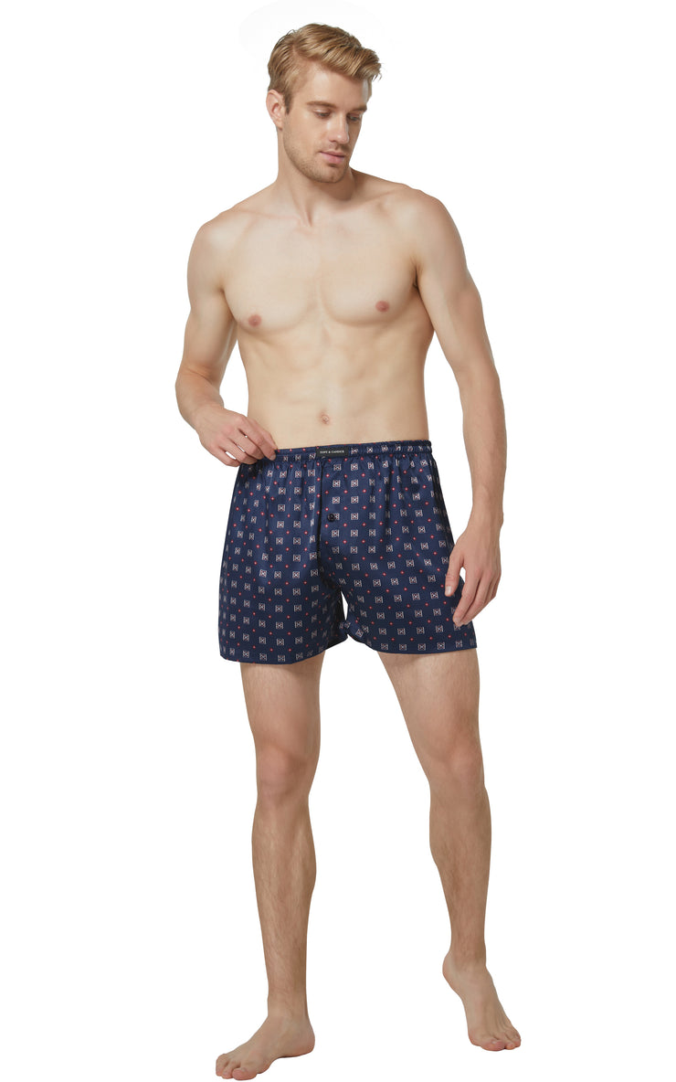 Men's Satin Boxer Briefs, Sleep Shorts Underwear (Pack of 4)-Blue