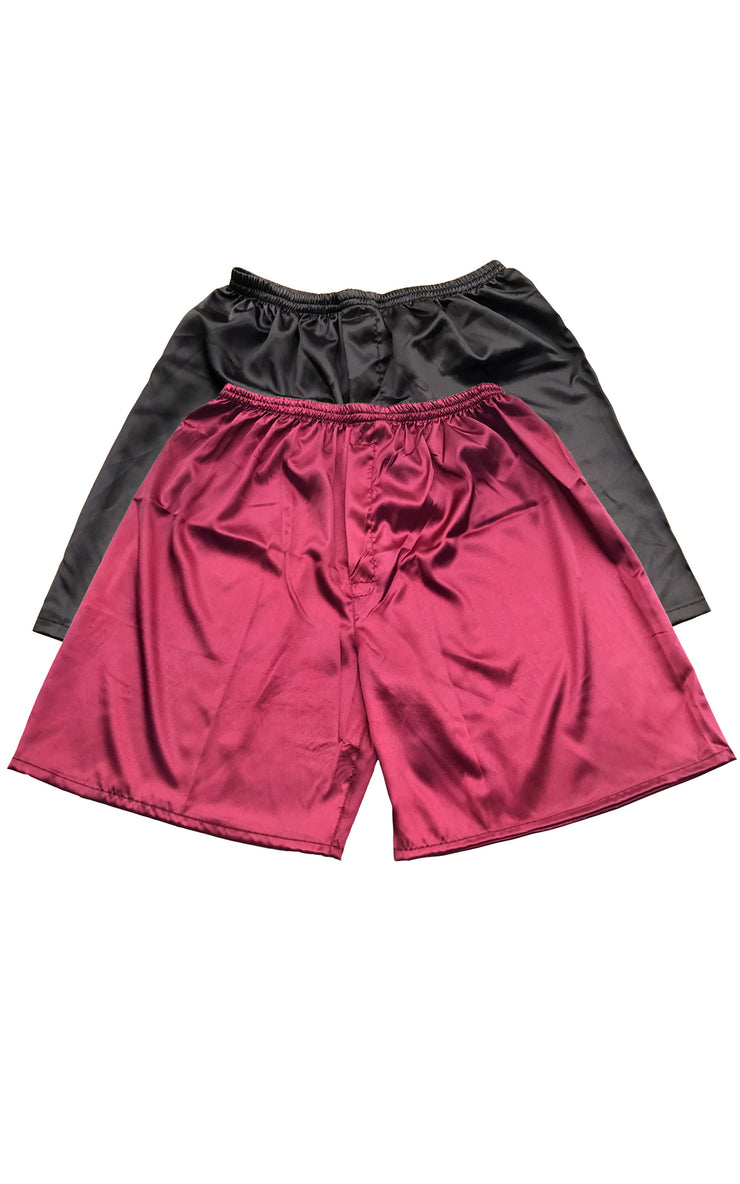 Men's Satin Boxers Shorts Underwear Pack of 2-Black+Burgundy – Tony &  Candice